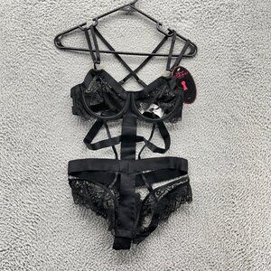 Private Collection Sleepwear Womens‎ Medium Black Strappy Wired Teddy Lace New